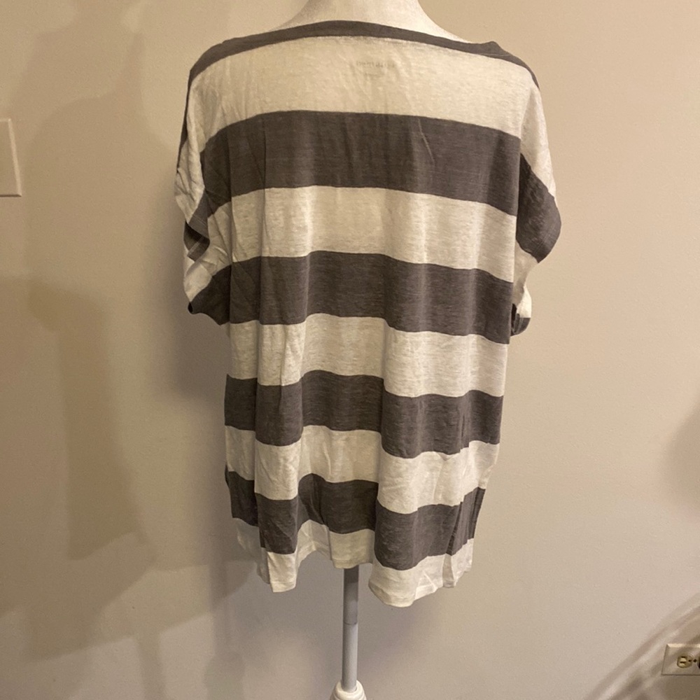 Eileen Fisher NWOT linen white with gray boxy stripes top size XL - Picture 3 of 9